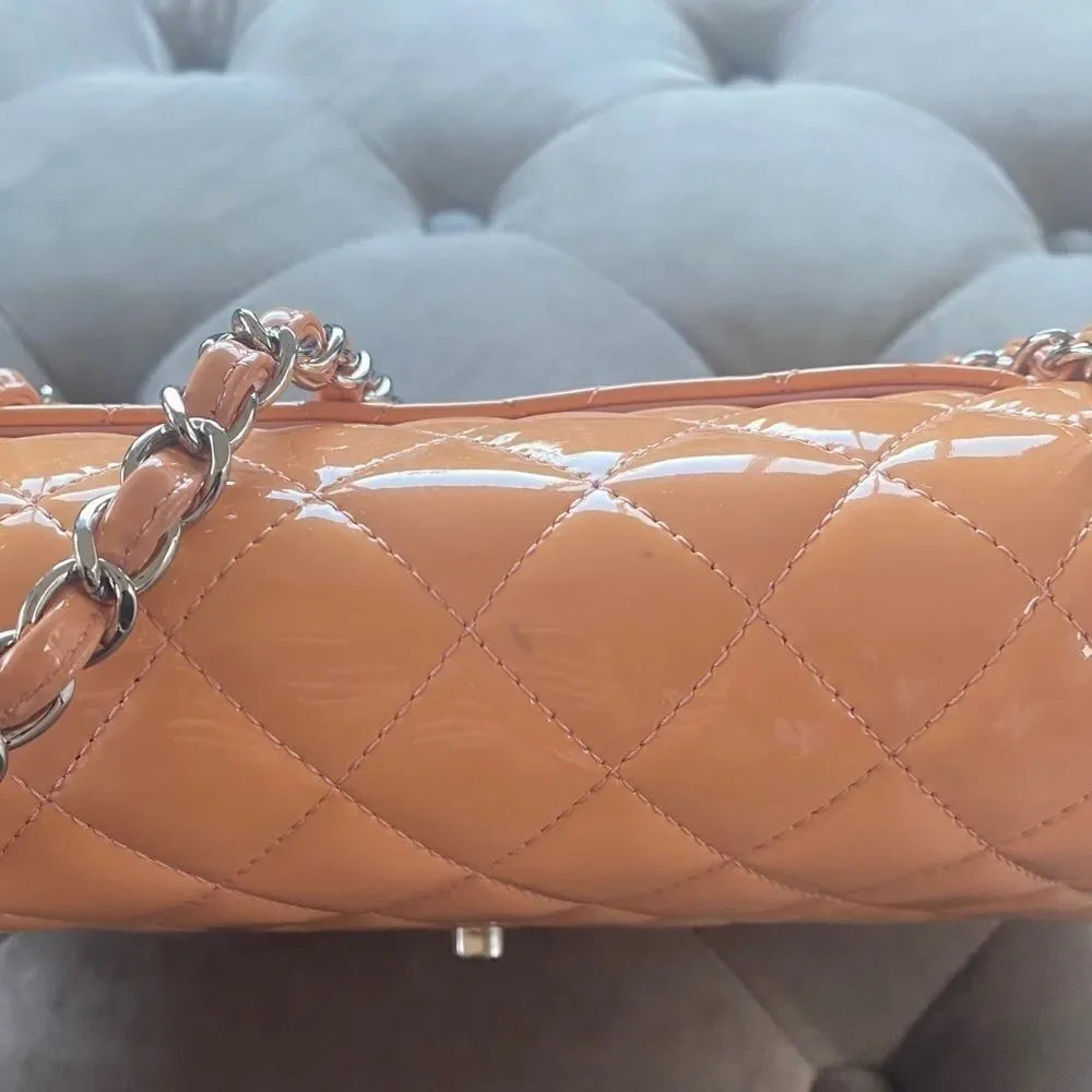 CHANEL Classic Medium Double Flap Bag peach patent